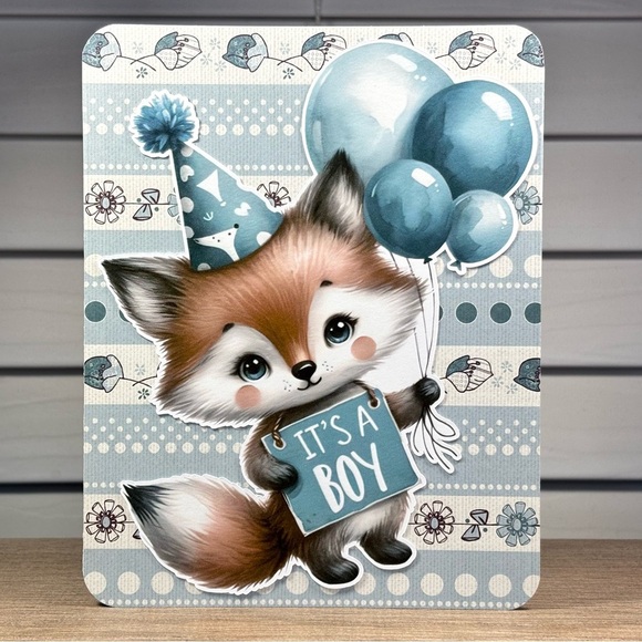 Handmade New Baby Boy Fox Greeting Card - Picture 1 of 1